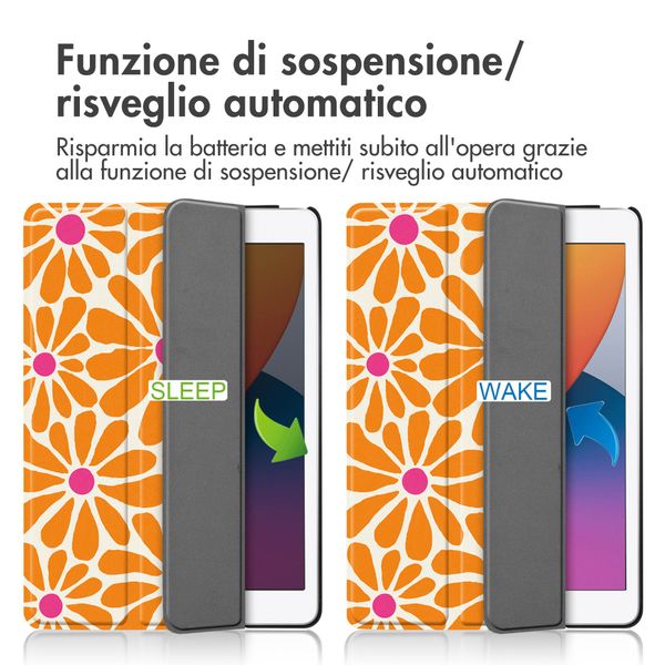 imoshion Cover Trifold Design Apple iPad 9 (2021) 10.2 pollici / iPad 8 (2020) 10.2 pollici / iPad 7 (2019) 10.2 pollici - Orange Flower Connect