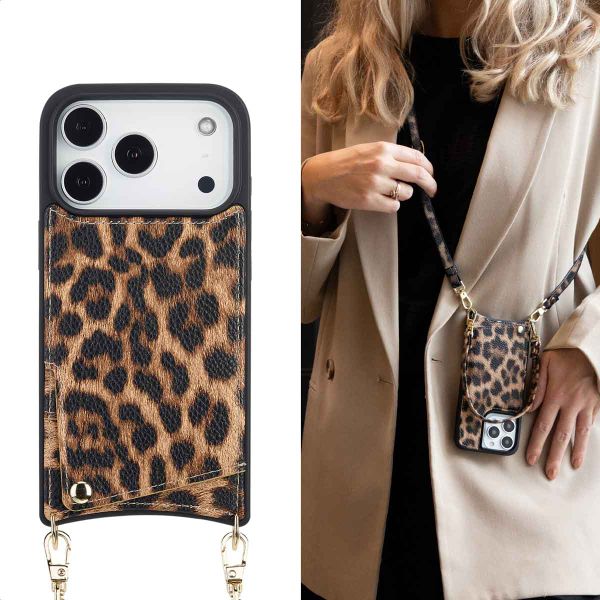 Selencia Cover per telefono Nova con cordino e portacarte Apple iPhone 17 Pro - Leopard
