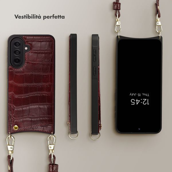 Selencia Cover per telefono Nova Croco con cordino e portacarte Samsung Galaxy A37 (5G) - Burgundy