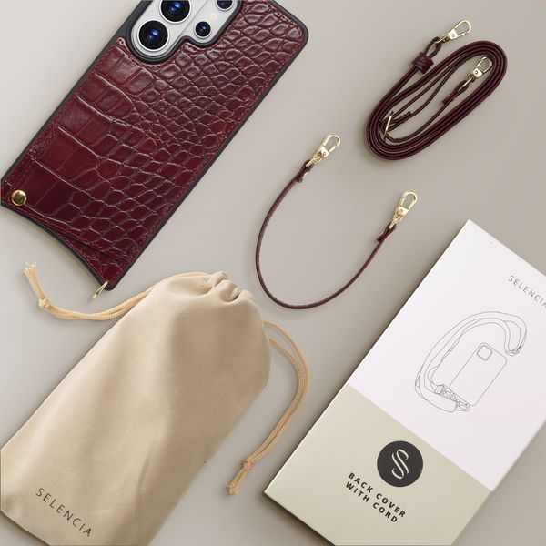 Selencia Cover per telefono Nova Croco con cordino e portacarte Samsung Galaxy S26 Ultra - Burgundy