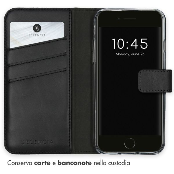 Selencia Cover a libro in vera pelle Apple iPhone SE (2022 / 2020) / 8 / 7 / 6(s) - Nero