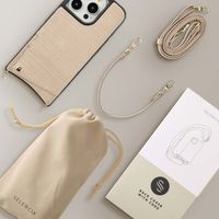 Selencia Cover per telefono Nova Croco con cordino e portacarte Apple iPhone 15 Pro - Beige
