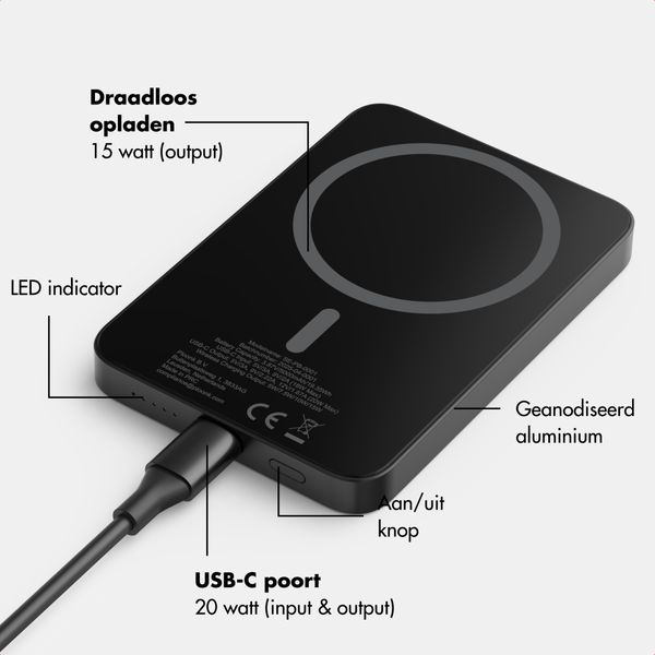 Selencia Vivid Powerbank 5.000 mAh - Draadloze Powerbank - Geschikt voor MagSafe en Qi - Black / Wavy Swirl Pink Plum