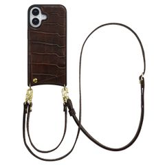 Selencia Cover per telefono Nova Croco con cordino e portacarte Apple iPhone 17 - Choco Brown