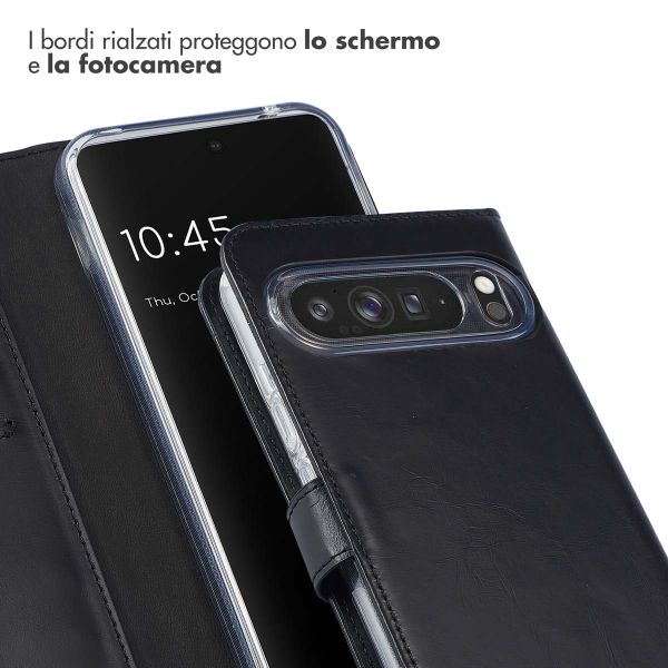Selencia Cover a libro in vera pelle Google Pixel 9 Pro XL - Nero