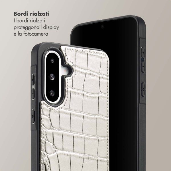 Selencia Cover per telefono Nova Croco con cordino e portacarte Samsung Galaxy A36 / A56 - Argento