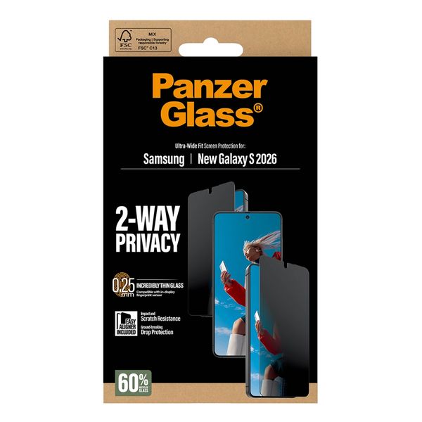PanzerGlass Vetro temperato privacy antibatterico ultra-wide con applicatore Samsung Galaxy S26