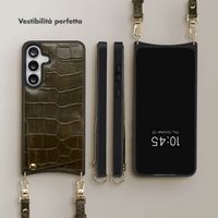 Selencia Cover per telefono Nova Croco con cordino e portacarte Samsung Galaxy S25 FE - Dark Olive