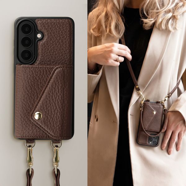 Selencia Cover per telefono Sera con cordino e portacarte a busta Samsung Galaxy S26 - Chocolate Brown