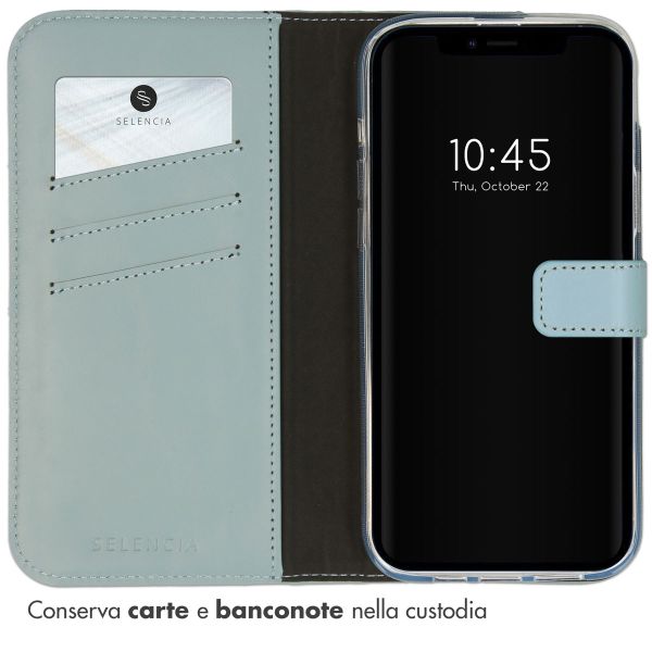 Selencia Cover a libro in vera pelle Apple iPhone 14 - Air Blue