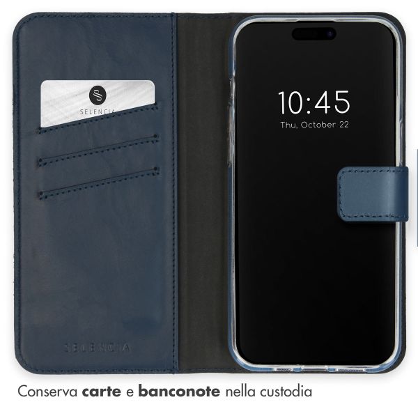 Selencia Cover a libro in vera pelle Apple iPhone 15 Pro - Blu