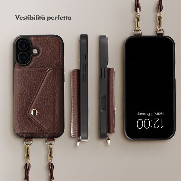 Selencia Cover per telefono Sera con cordino e portacarte a busta Apple iPhone 17 - Chocolate Brown