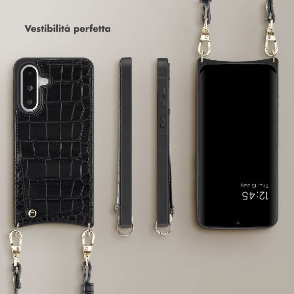 Selencia Cover per telefono Nova Croco con cordino e portacarte Samsung Galaxy A36 / A56 - Nero
