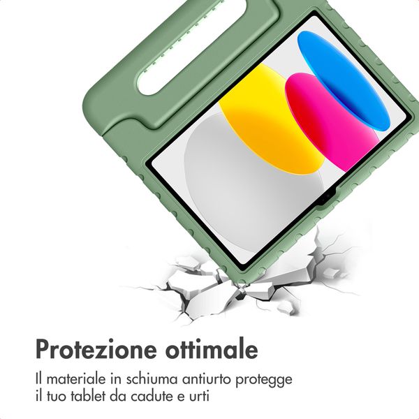 imoshion Cover Posteriore Kidsproof con Maniglia Apple iPad 11 (2025) 11 pollici A16 / iPad 10 (2022) 10.9 pollici - Olive Green