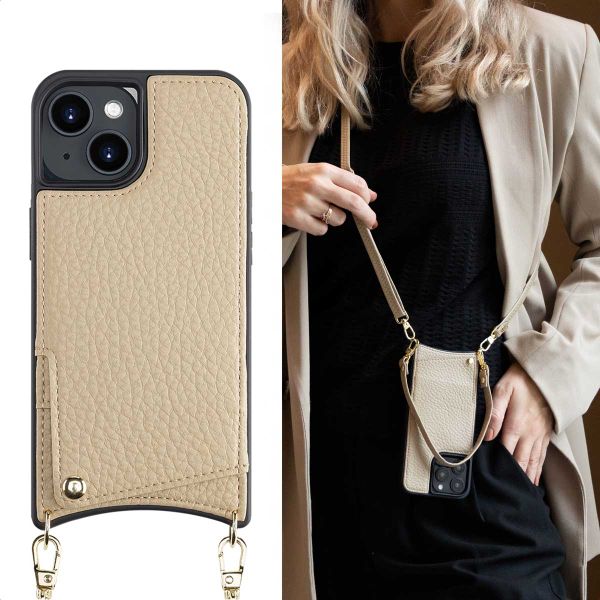 Selencia Cover per telefono Nova con cordino e portacarte Apple iPhone 14 - Beige
