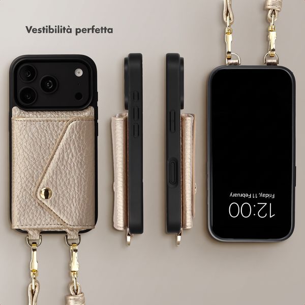 Selencia Cover per telefono Sera con cordino e portacarte a busta Apple iPhone 18 Pro Max / 17 Pro Max - Champagne