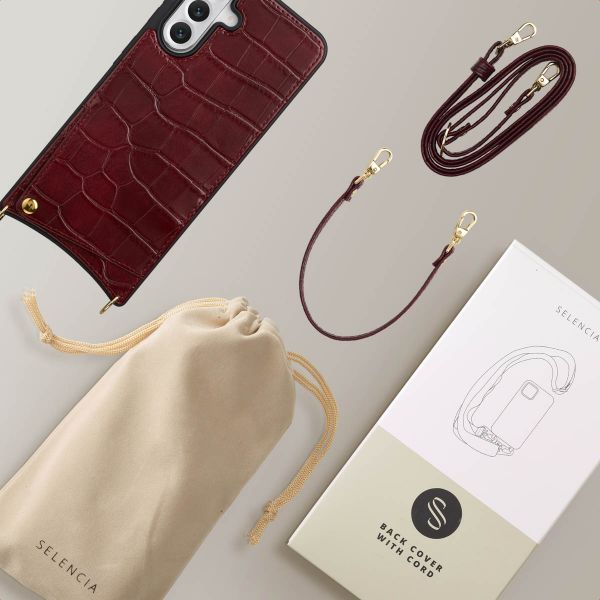 Selencia Cover per telefono Nova Croco con cordino e portacarte Samsung Galaxy A56 - Burgundy