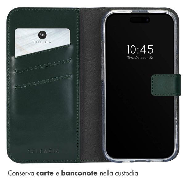Selencia Cover a libro in vera pelle Apple iPhone 16 - Verde
