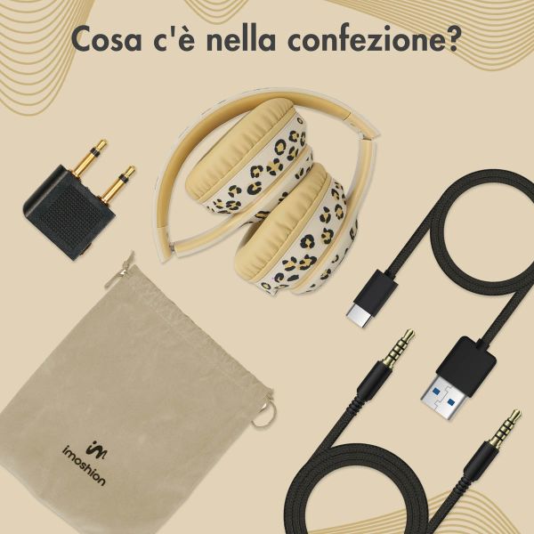 imoshion Special Edition - Cuffie wireless per bambini LED Light - Limitatore di Decibel - con cavo AUX - Leopardo