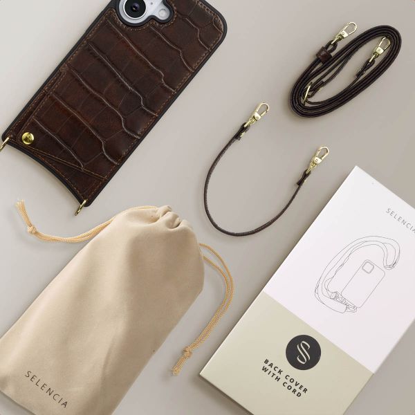 Selencia Cover per telefono Nova Croco con cordino e portacarte Apple iPhone 17 - Choco Brown