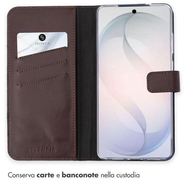 Selencia Cover a libro in vera pelle Samsung Galaxy S26 - Marrone