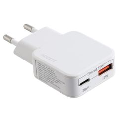 Accezz Caricabatterie GaN Ultra Slim - USB-C + USB-A - 30 W - Bianco