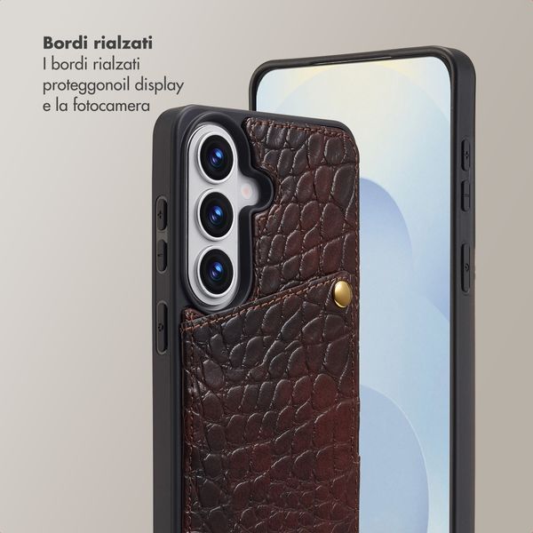 Selencia Cover per telefono Nova Croco con cordino e portacarte Samsung Galaxy S26 - Choco Brown