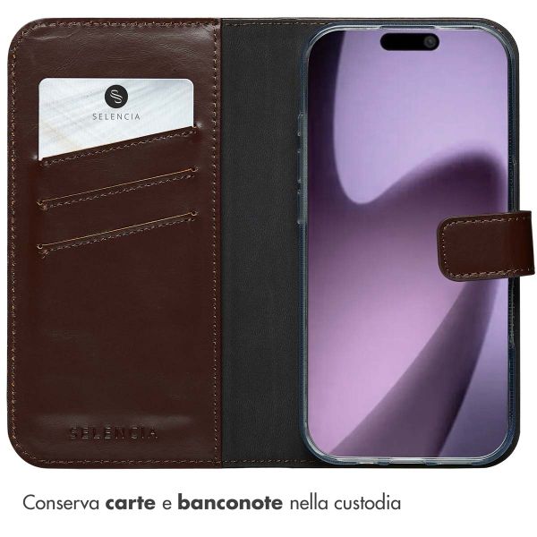 Selencia Cover a libro in vera pelle Apple iPhone 17 - Marrone