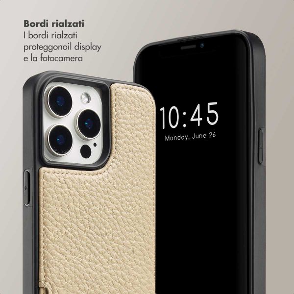 Selencia Cover per telefono Nova con cordino e portacarte Apple iPhone 15 Pro Max - Beige