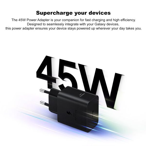 Samsung Adattatore di alimentazione originale con cavo USB-C - Caricatore - Connessione USB-C - Ricarica rapida - 45 Watt - 1,8 metri - Nero