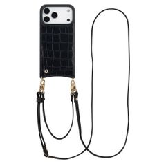 Selencia Cover per telefono Nova Croco con cordino e portacarte Apple iPhone 17 Pro Max - Nero
