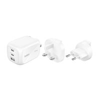 Belkin BoostCharge Pro caricatore GaN a 3 porte 100 W con set di adattatori da viaggio - Bianco