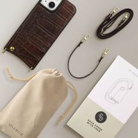 Selencia Cover per telefono Nova Croco con cordino e portacarte Apple iPhone 15 - Choco Brown