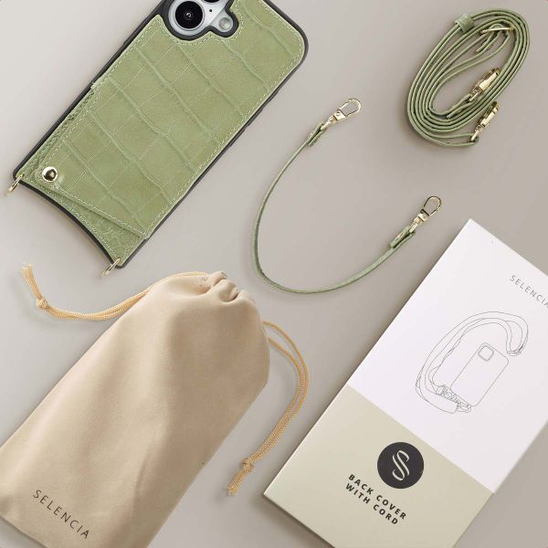 Selencia Cover per telefono Nova Croco con cordino e portacarte Apple iPhone 16 - Sage Green