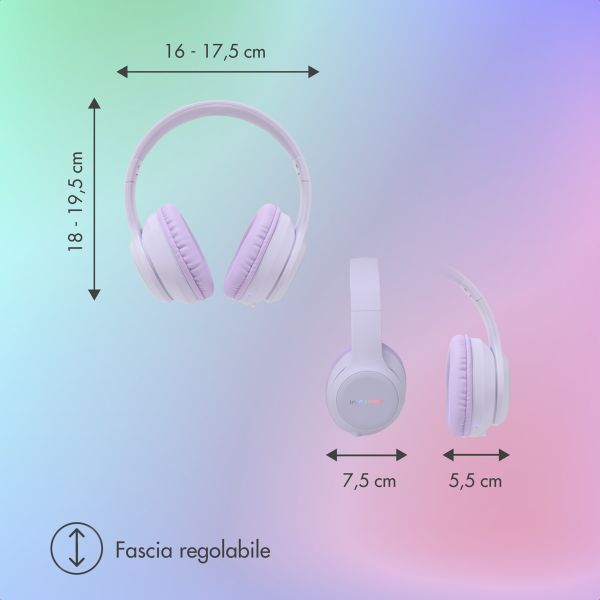 imoshion Cuffie wireless per bambini con LED Light - Limitatore di decibel - Con cavo AUX - Lavender Lilac