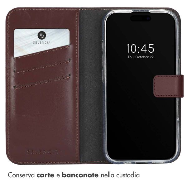 Selencia Cover a libro in vera pelle Apple iPhone 16 - Marrone