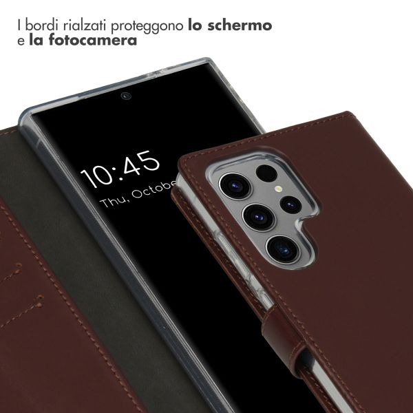 Selencia Cover a libro in vera pelle Samsung Galaxy S24 Ultra - Marrone scuro