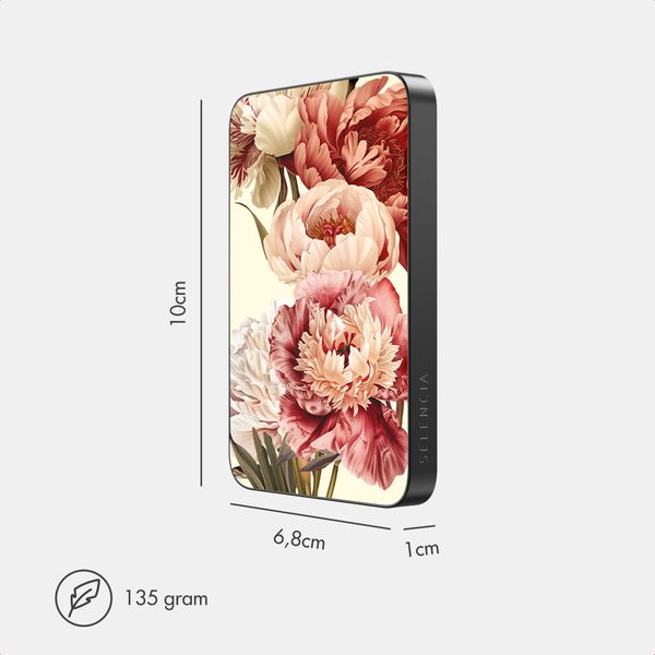Selencia Vivid Powerbank 5.000 mAh - Draadloze Powerbank - Geschikt voor MagSafe en Qi - Black / Vintage Peony