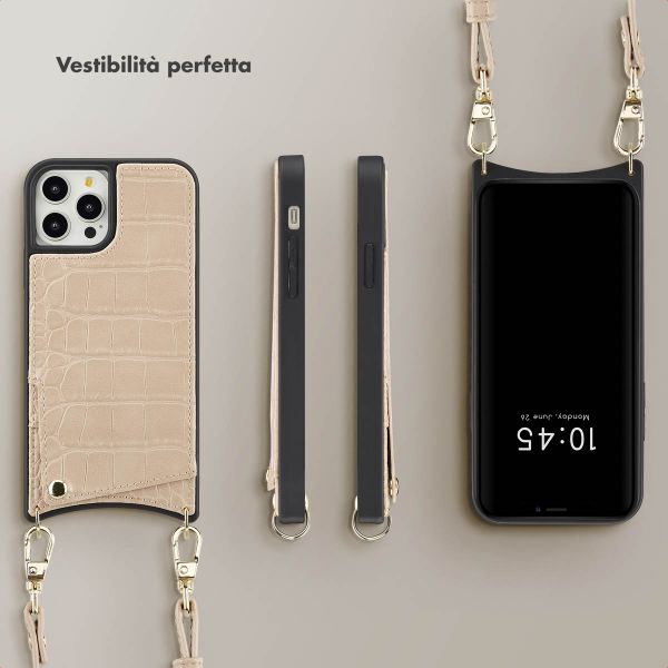 Selencia Cover per telefono Nova Croco con cordino e portacarte Apple iPhone 12 (Pro) - Beige