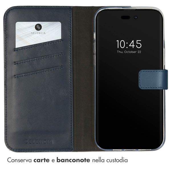 Selencia Cover a libro in vera pelle Apple iPhone 14 Pro Max - Blu