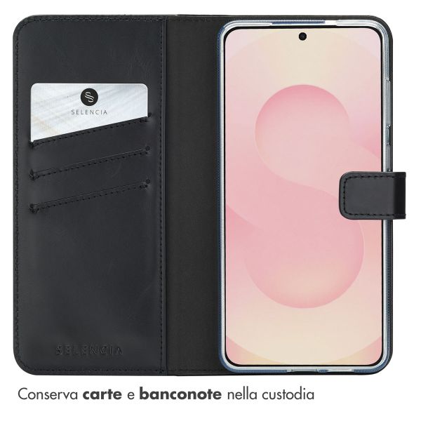 Selencia Cover a libro in vera pelle Samsung Galaxy S25 Edge - Nero