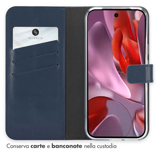 Selencia Cover a libro in vera pelle Google Pixel 9A - Blu