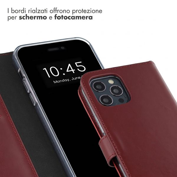 Selencia Cover a libro in vera pelle Apple iPhone 12 (Pro) - Burgundy
