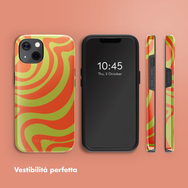 Selencia Cover posteriore Vivid con MagSafe Apple iPhone 13 - Wavy Swirl Orange Fern
