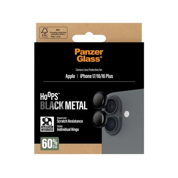 PanzerGlass Pellicoprotettiva fotocamera Hoops Optic Rings Apple iPhone 17 - Nero