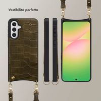 Selencia Cover per telefono Nova Croco con cordino e portacarte Samsung Galaxy A56 - Dark Olive