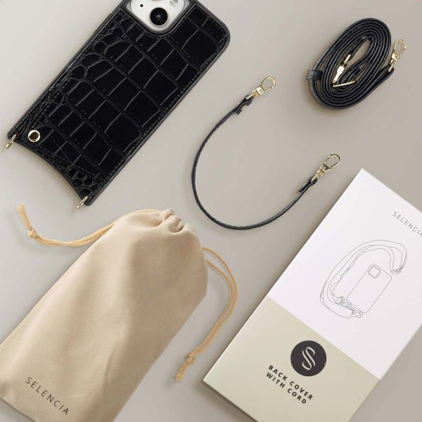 Selencia Cover per telefono Nova Croco con cordino e portacarte Apple iPhone 13 - Nero