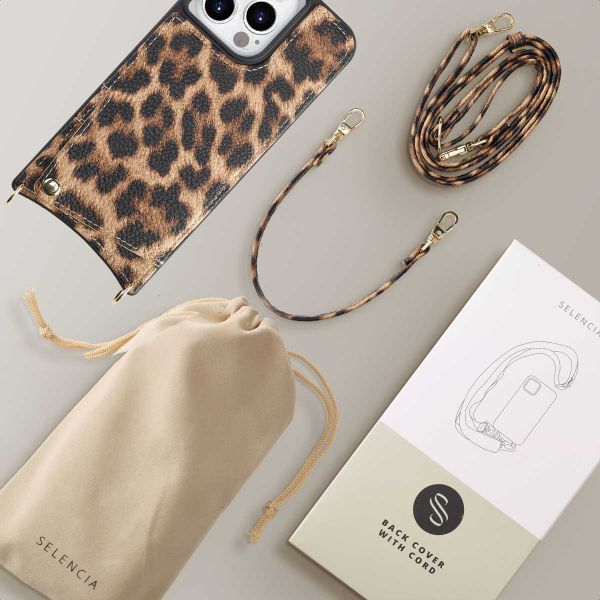 Selencia Cover per telefono Nova con cordino e portacarte Apple iPhone 14 Pro - Leopard