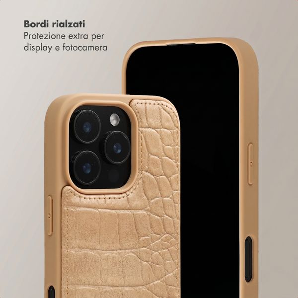 Selencia Cover per telefono Nova Croco con cordino e portacarte Apple iPhone 16 Pro - Toasted Almond