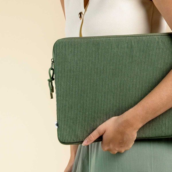 Selencia Cover per laptop in velluto a coste 15-16 pollici - Laptopsleeve - Sage Green